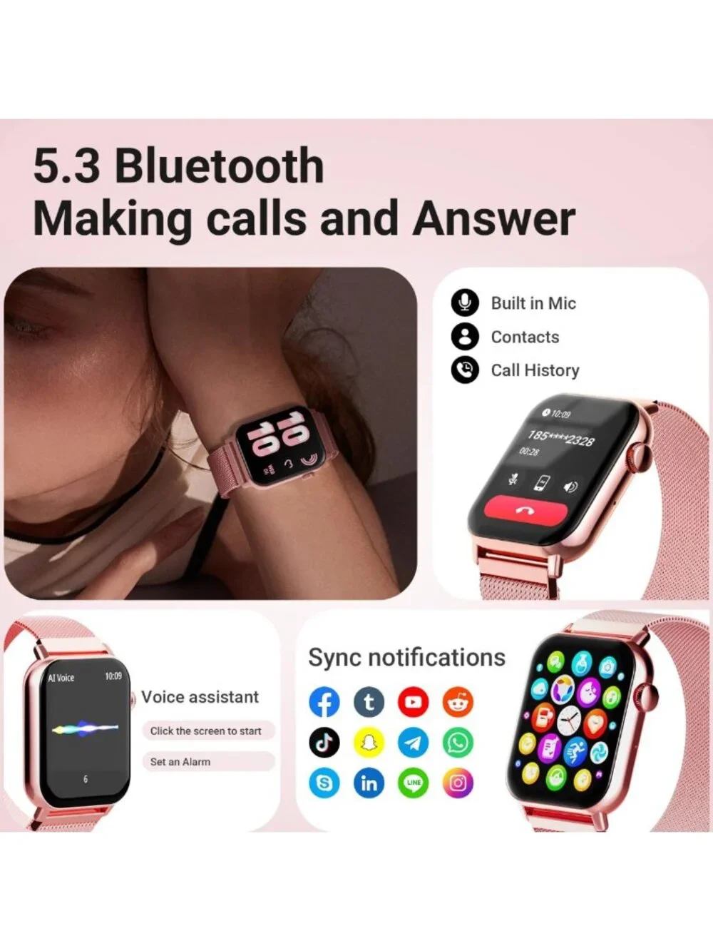 Stylish 1.83'' HD Smart Watch for Women | Fitness Tracker, Heart Rate Monitor